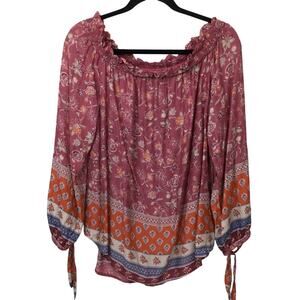 BeachLunchLounge Collection Boho Floral Festival Pleated Tie Cuff Long Sleeve L